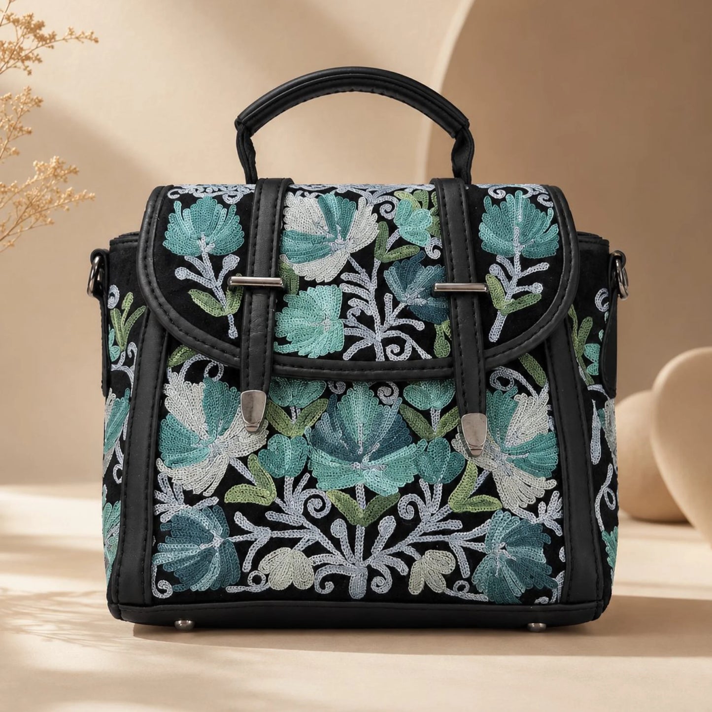 Meet Kraft Embroidered Handbag with Loops