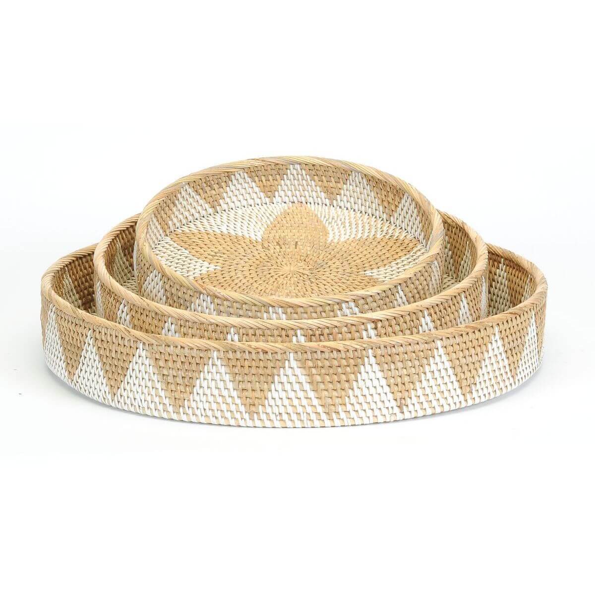 ROUND HAPAO RATTAN TRAYS WITH STAR DESIGN, Set of Three