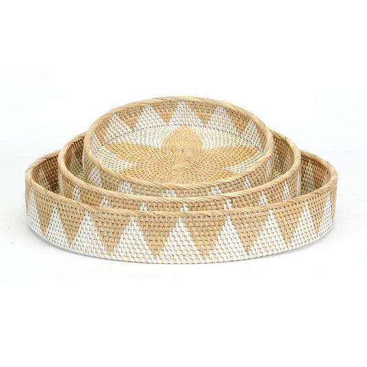 ROUND HAPAO RATTAN TRAYS WITH STAR DESIGN, Set of Three