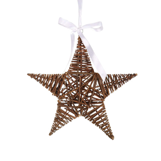 LARGE UNPEELED WILLOW STAR WITH WHITE RIBBON