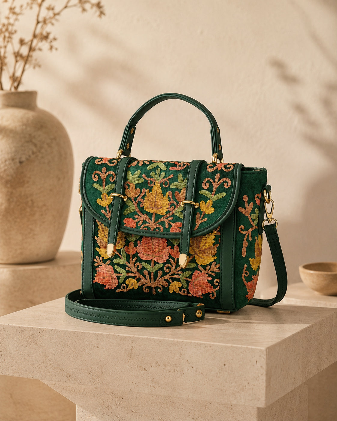 Meet Kraft Embroidered Handbag with Loops